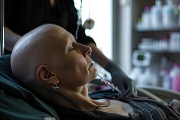 A patient receiving chemotherapy treatment on medical bed