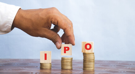 IPO initial public offering letter word on wooden cube stock market company initial public offering listing concept