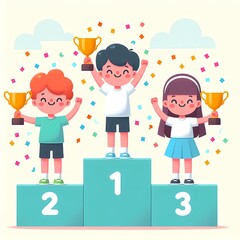 Happy Children Celebrating on Winners Podium