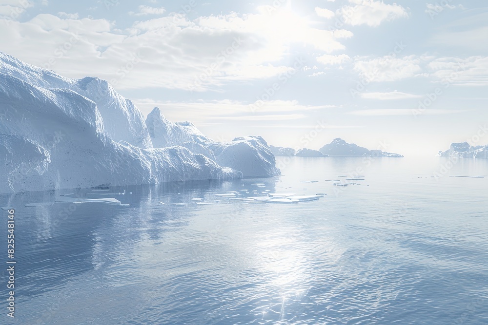 Poster a large iceberg floats in the middle of a cold body of water. generative ai