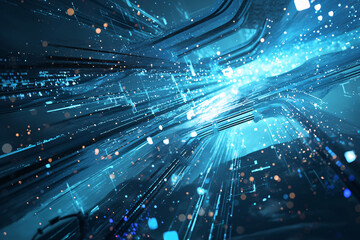 Obraz premium A high-tech blue digital art with glowing lines and dots creating a futuristic and dynamic visual representation of technology