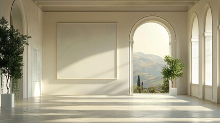 tuscan tranquility empty canvas in a sundrenched mediterranean tv hall 3d illustration