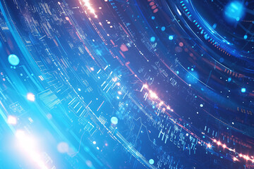Obraz premium Glowing digital data streams with bright lights and lines in a futuristic blue and purple color scheme