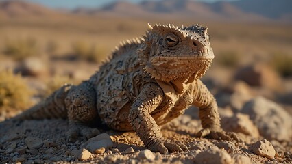 Obraz premium the horned desert lizard is relaxing