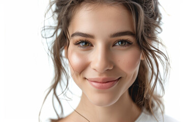 A woman with a gentle smile and kind eyes, detached from the surroundings, cut out from the background, without background. Concept of warmth and compassion. Generative Ai.