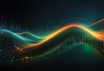 Digital background of technological operations, digital code flow, neural networks, artificial intelligence, transmission and encryption of data in digital archives,