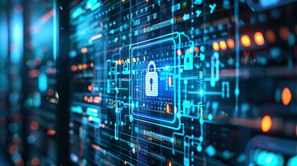 Obraz premium Cybersecurity Network Interface: High-Tech, Dynamic, and Dramatic Compositions