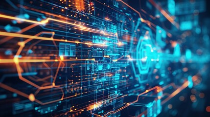 Fototapeta premium Cybersecurity Network: High-Tech Interface with Dramatic Compositions