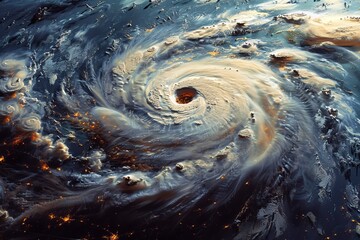 Aerial view of powerful swirling hurricane over the ocean at night - Powered by Adobe