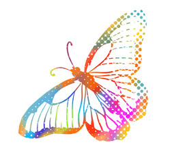 Rainbow butterfly of dots. hand drawing. Not AI. Vector illustration