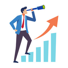 Risk management for investment or stock trading, crypto currency or economic, market volatility or uncertainty challenge, investment strategy concept, businessman with telescope on risky graph. stock 