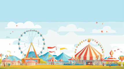 Flat style amusement park banner poster template wi