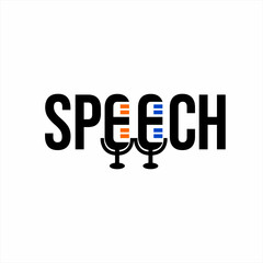 “Speech” word design with microphone symbol on letter E.