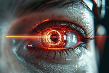 Blue eye with digital particles symbolizing the convergence of data and vision health