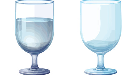 Full single transparent glass cup and a goblet of w