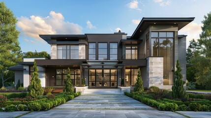 Fototapeta premium modern house exterior view - 3D illustration