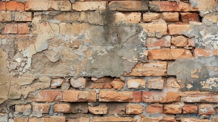 A close-up of vintage bricks forming a wall, with cracks and imperfections adding character.