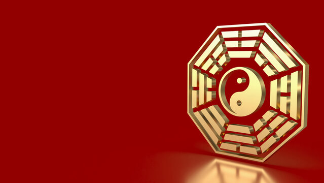 The Gold Bagua symbol of taoism for religion concept 3d rendering.