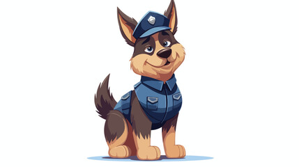 Funny shepherd dog character in blue police uniform