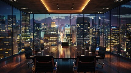 meeting room and city background 