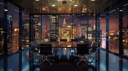 meeting room and city background 