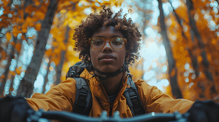 A young man in a protective suit walks through a forest