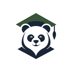 a minimalist 	Education Logo vector art illustration with a Graduation panda icon logo