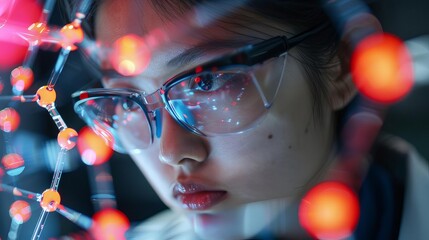focused student analyzing complex molecular structure on laboratory computer closeup photography