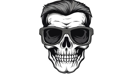 Hand drawn human skull wearing black and white avia