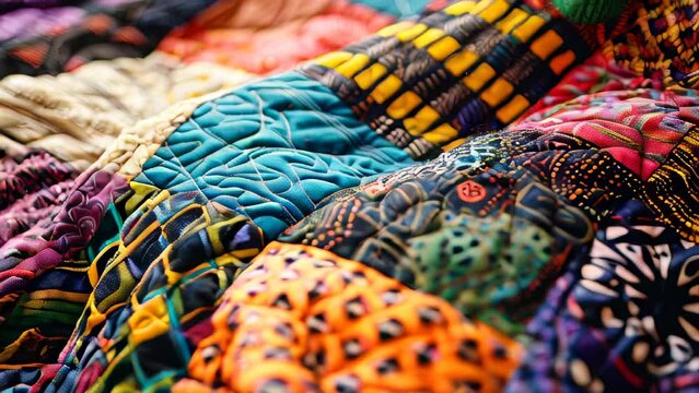 Vibrant and colorful patchwork quilt with intricate patterns