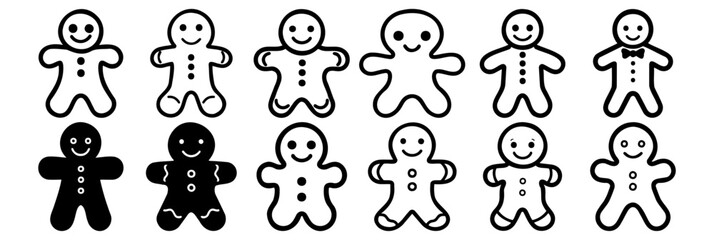 Gingerbread silhouettes set, pack of vector silhouette design, isolated background