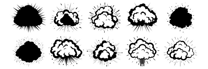 Bomb silhouettes set, pack of vector silhouette design, isolated background