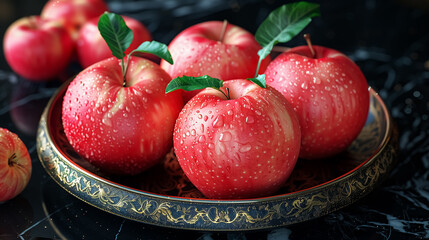 red apples in plate, fresh fruit, delicious healthy food. Big Size Wall Art Poster Print Design, High Resolution Wallpaper and Background for Home Decor, Computer, Smartphone, Cellphone, Mobile Phone