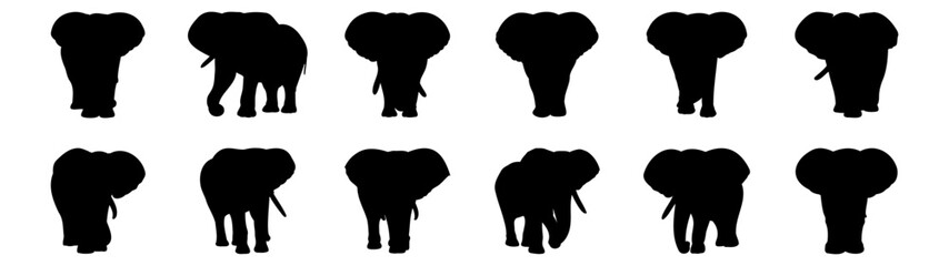 Elephant silhouettes set, pack of vector silhouette design, isolated background