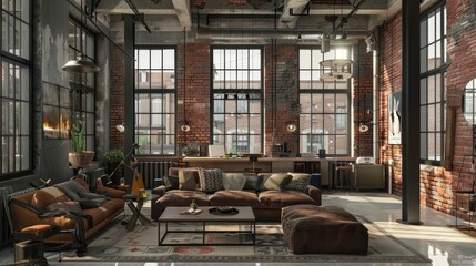 Living Room With An Industrial Design, Exposed Brick, And Metal Accents, Room Background Photos