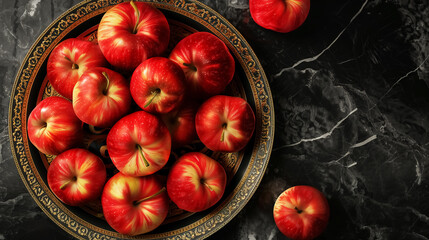 red apples in plate, fresh fruit, delicious healthy food. Big Size Wall Art Poster Print Design, High Resolution Wallpaper and Background for Home Decor, Computer, Smartphone, Cellphone, Mobile Phone - Powered by Adobe