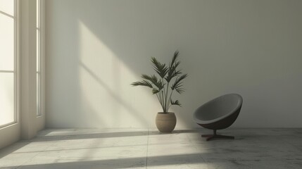 Minimalist Living Room With White Walls, A Single Potted Plant, And Sleek Furniture, Room Background Photos