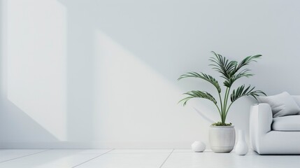 Minimalist Living Room With White Walls, A Single Potted Plant, And Sleek Furniture , Room Background Photos