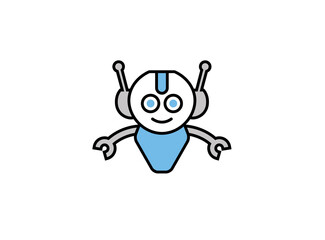 Robot logo design, cyborg smile cartoon illustration image