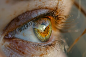 Macro photography of a human eye, capturing the detailed textures of the iris in a natural setting