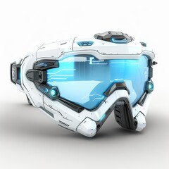 a futuristic looking goggles with a blue lens