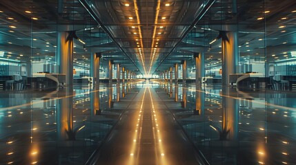 Obraz premium Aerial view of a busy airport terminal with planes parked at gates, resembling a kaleidoscope pattern, showcasing modern aviation infrastructure.