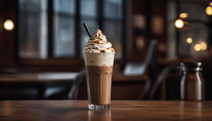 A tall glass of chocolate milk with whipped cream on top