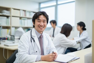 Fototapeta premium a man in a lab coat smiles at the camera