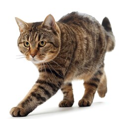 a cat walking on a white surface