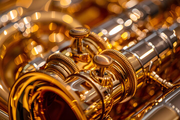 Close-Up of Brass Instrument Highlighting Intricate Details and Gleaming Finish Captured in Soft Light