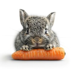 a small rabbit sitting on top of a carrot