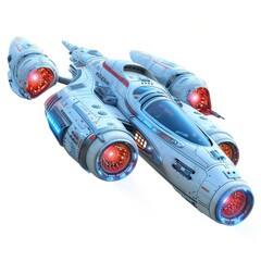 a futuristic space ship with red lights on its side