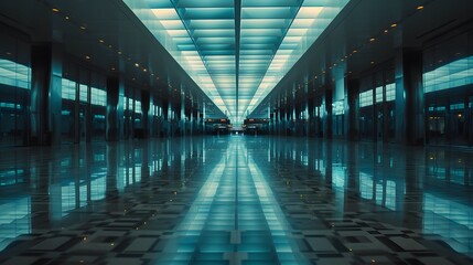 Fototapeta premium Aerial view of a busy airport terminal with planes parked at gates, resembling a kaleidoscope pattern, showcasing modern aviation infrastructure.