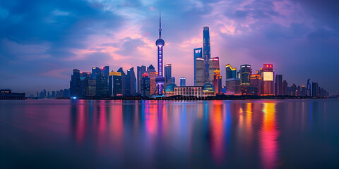 Fototapeta premium Skyline with violet sky